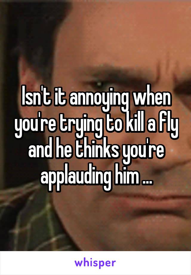 Isn't it annoying when you're trying to kill a fly and he thinks you're applauding him ...