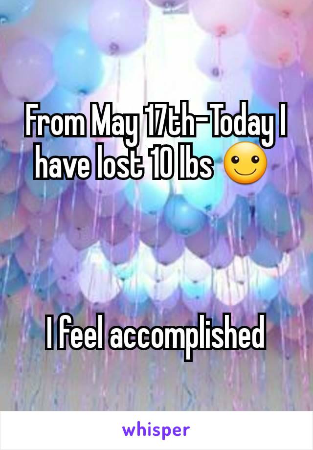 From May 17th-Today I have lost 10 lbs ☺ 



I feel accomplished