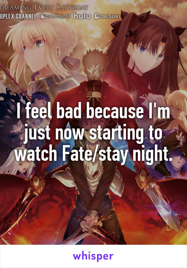 I feel bad because I'm just now starting to watch Fate/stay night.