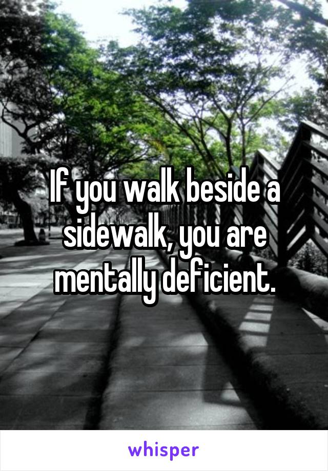If you walk beside a sidewalk, you are mentally deficient.