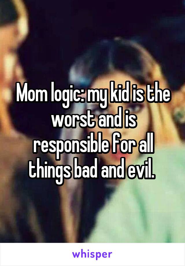 Mom logic: my kid is the worst and is responsible for all things bad and evil. 