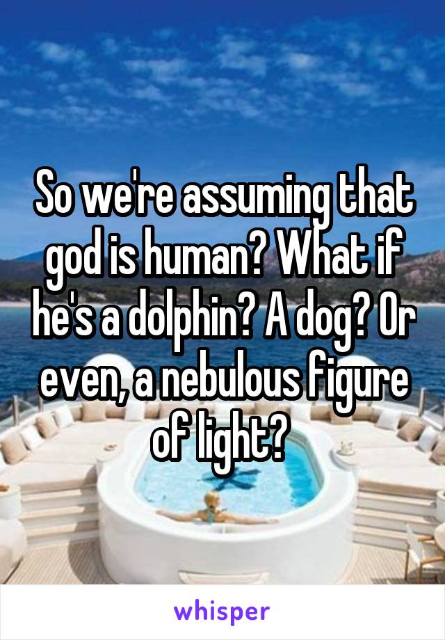 So we're assuming that god is human? What if he's a dolphin? A dog? Or even, a nebulous figure of light? 