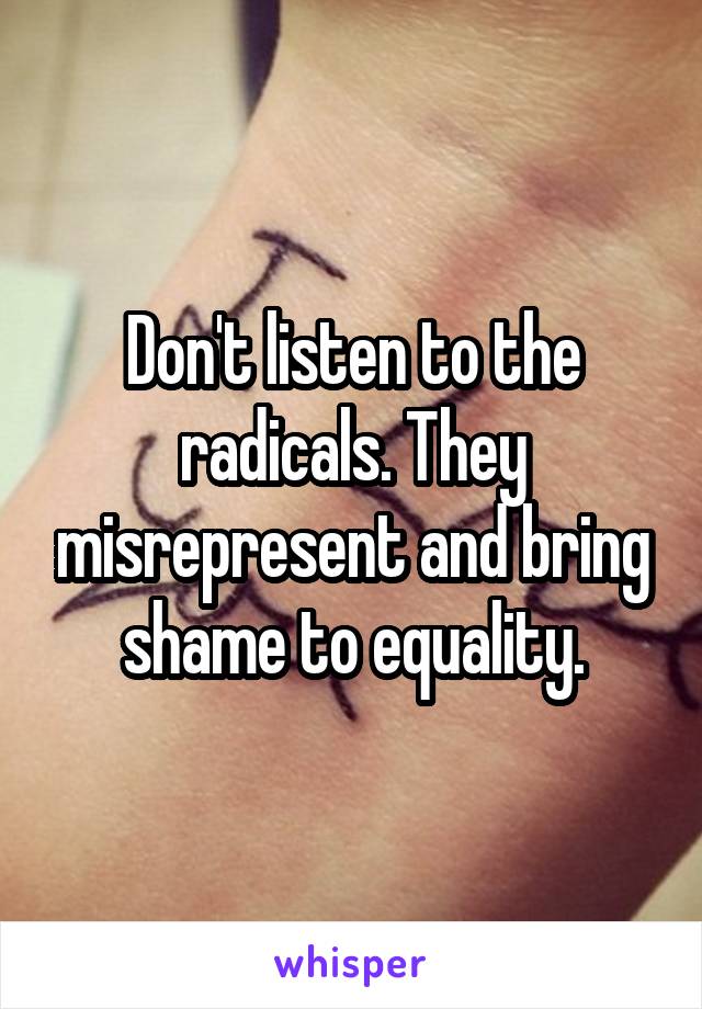 Don't listen to the radicals. They misrepresent and bring shame to equality.