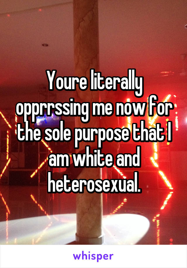 Youre literally opprrssing me now for the sole purpose that I am white and heterosexual.