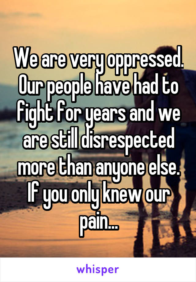 We are very oppressed. Our people have had to fight for years and we are still disrespected more than anyone else. If you only knew our pain...