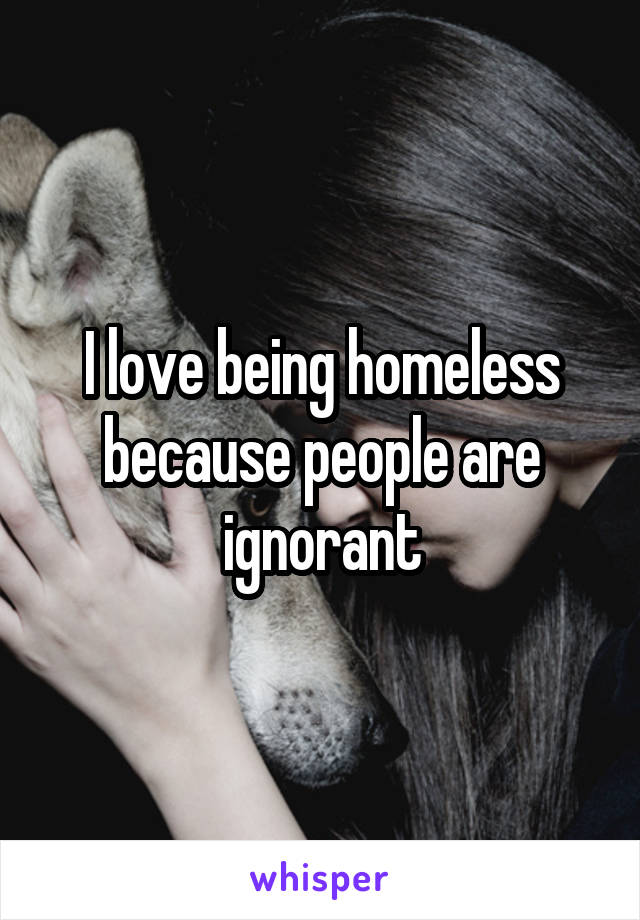 I love being homeless because people are ignorant