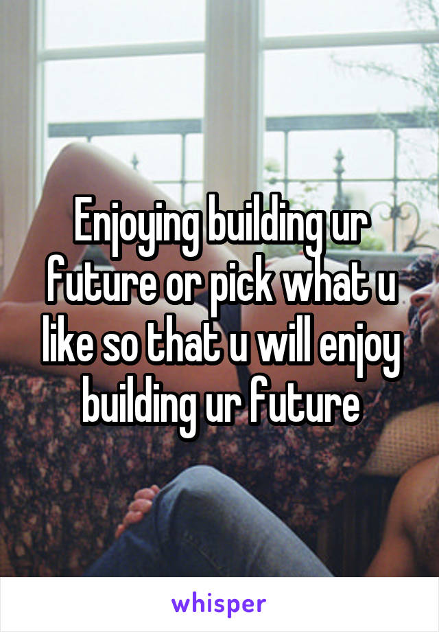 Enjoying building ur future or pick what u like so that u will enjoy building ur future