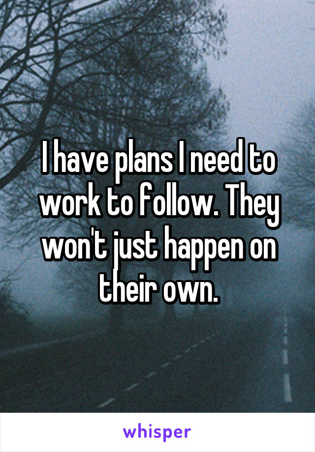 I have plans I need to work to follow. They won't just happen on their own.
