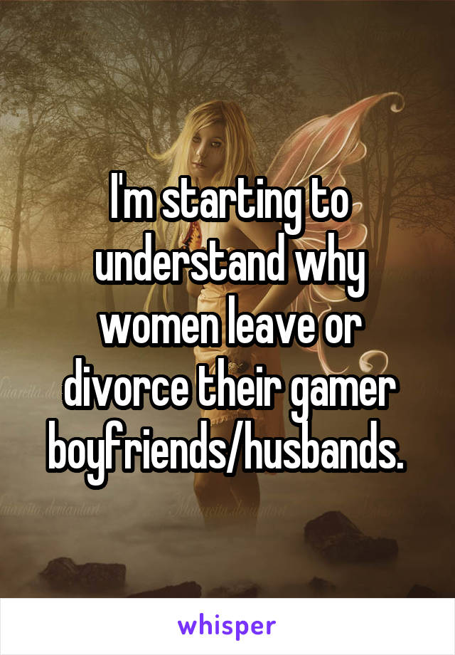 I'm starting to understand why women leave or divorce their gamer boyfriends/husbands. 