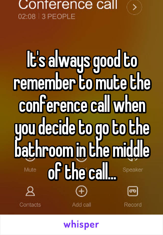 It's always good to remember to mute the conference call when you decide to go to the bathroom in the middle of the call...