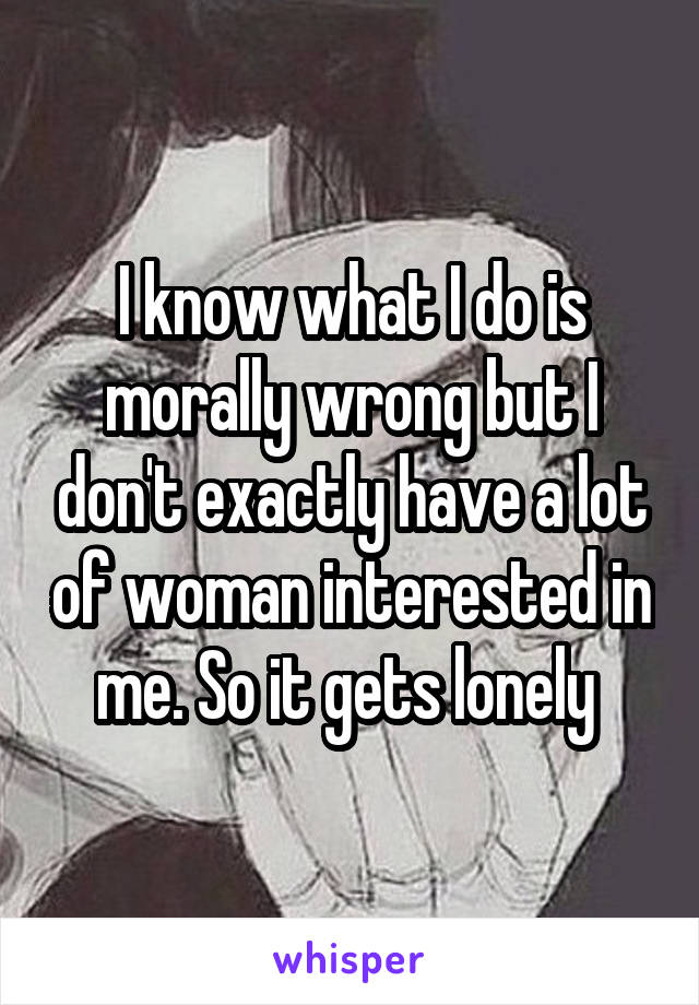 I know what I do is morally wrong but I don't exactly have a lot of woman interested in me. So it gets lonely 