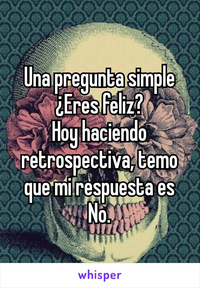 Una pregunta simple ¿Eres feliz?
Hoy haciendo retrospectiva, temo que mi respuesta es No.