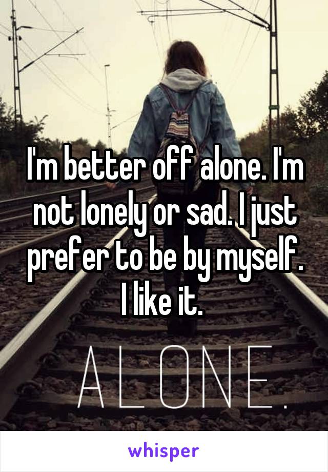 I'm better off alone. I'm not lonely or sad. I just prefer to be by myself. I like it. 