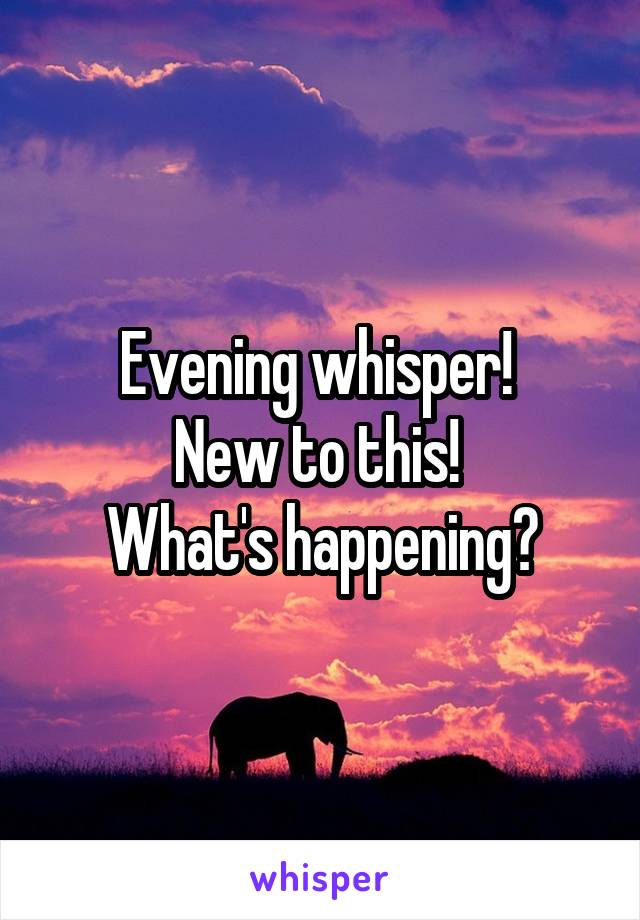 Evening whisper! 
New to this! 
What's happening?