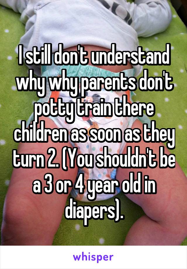 I still don't understand why why parents don't potty train there children as soon as they turn 2. (You shouldn't be a 3 or 4 year old in diapers).