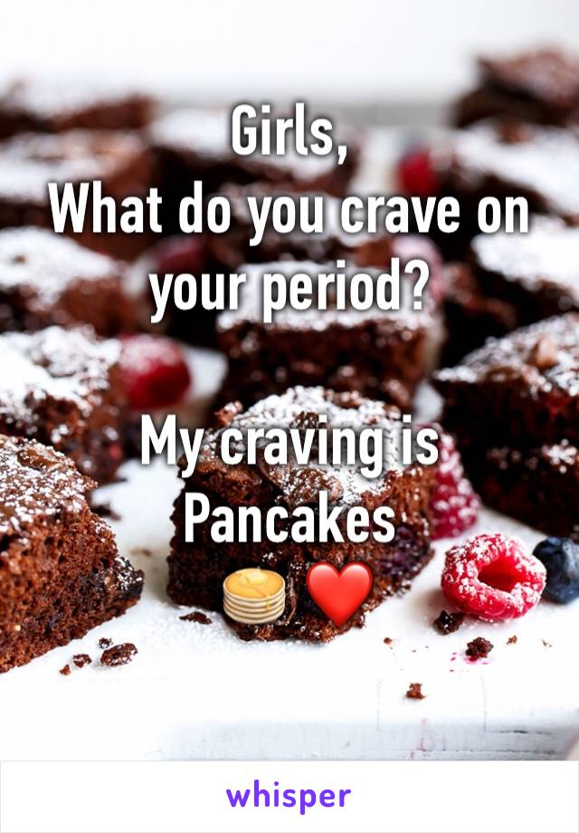 Girls,
What do you crave on your period?

My craving is 
Pancakes 
 🥞 ❤️