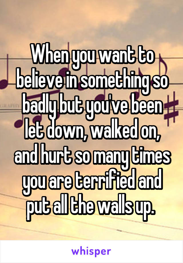 When you want to believe in something so badly but you've been let down, walked on, and hurt so many times you are terrified and put all the walls up. 