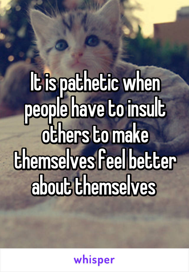 It is pathetic when people have to insult others to make themselves feel better about themselves 