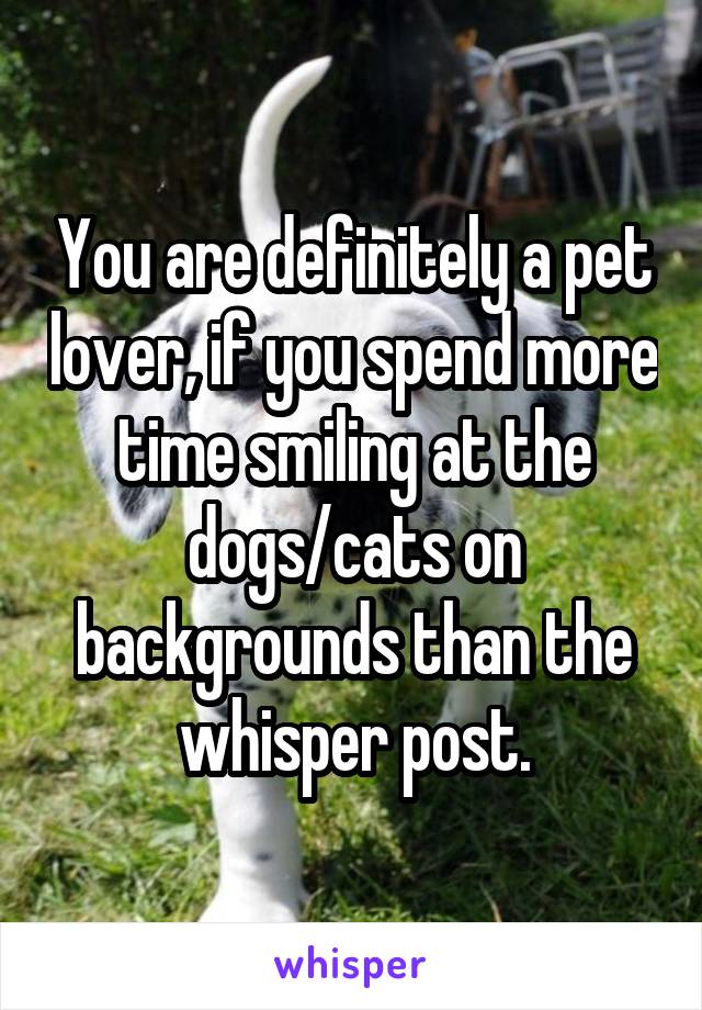 You are definitely a pet lover, if you spend more time smiling at the dogs/cats on backgrounds than the whisper post.