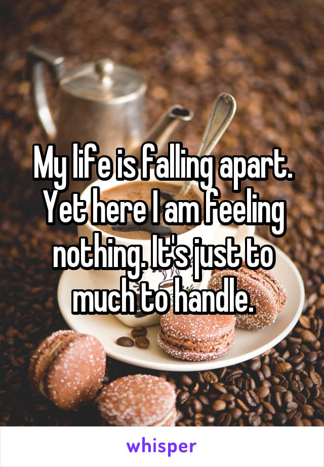 My life is falling apart. Yet here I am feeling nothing. It's just to much to handle.