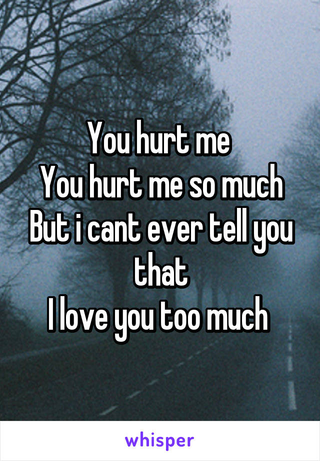 You hurt me 
You hurt me so much
But i cant ever tell you that
I love you too much 