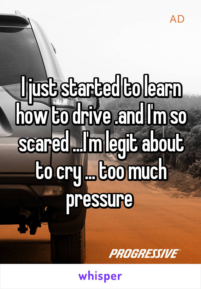 I just started to learn how to drive .and I'm so scared ...I'm legit about to cry ... too much pressure 