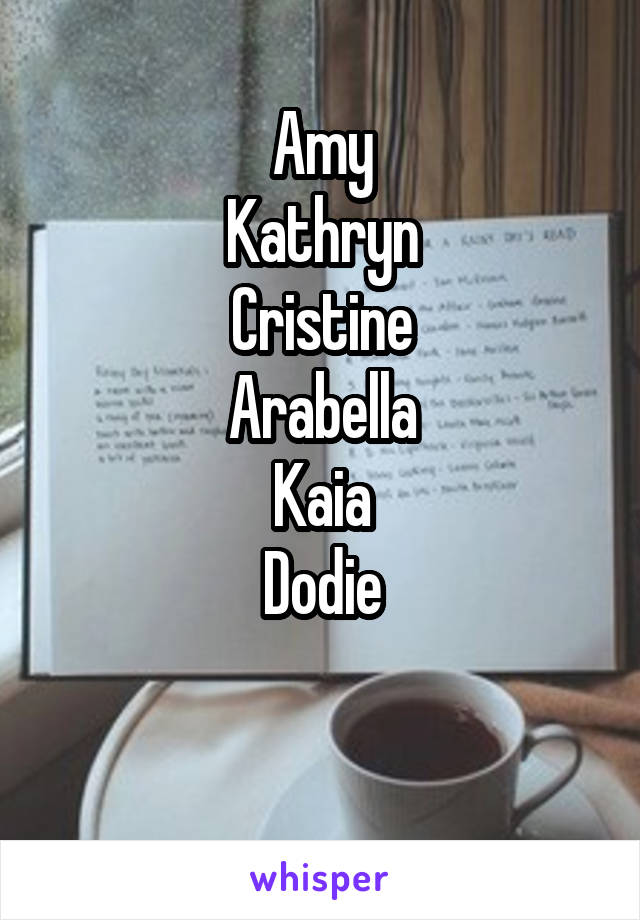 Amy
Kathryn
Cristine
Arabella
Kaia
Dodie

