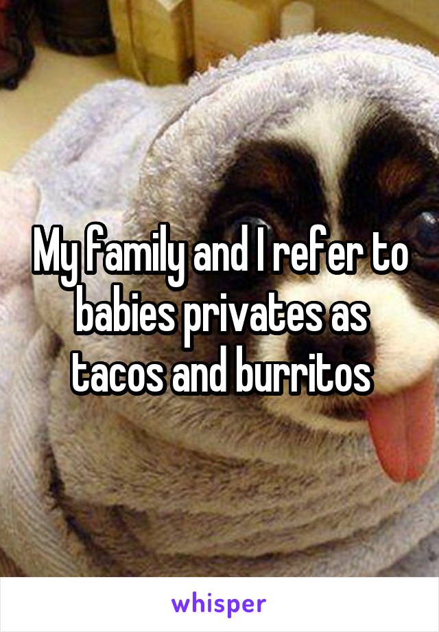 My family and I refer to babies privates as tacos and burritos