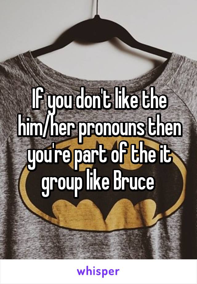 If you don't like the him/her pronouns then you're part of the it group like Bruce 