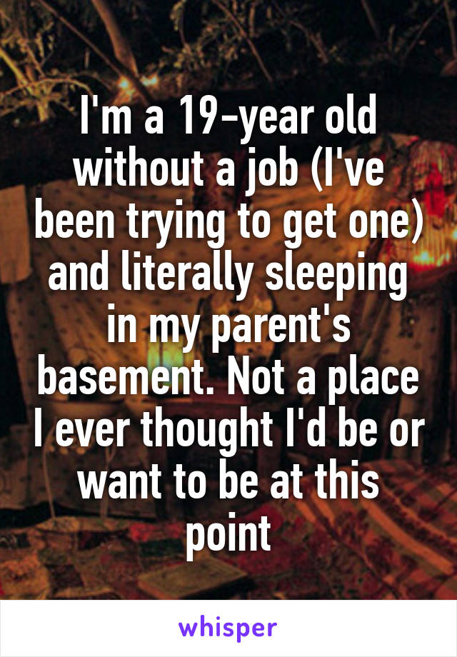 I'm a 19-year old without a job (I've been trying to get one) and literally sleeping in my parent's basement. Not a place I ever thought I'd be or want to be at this point