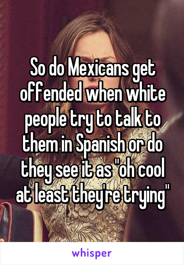 So do Mexicans get offended when white people try to talk to them in Spanish or do they see it as "oh cool at least they're trying"