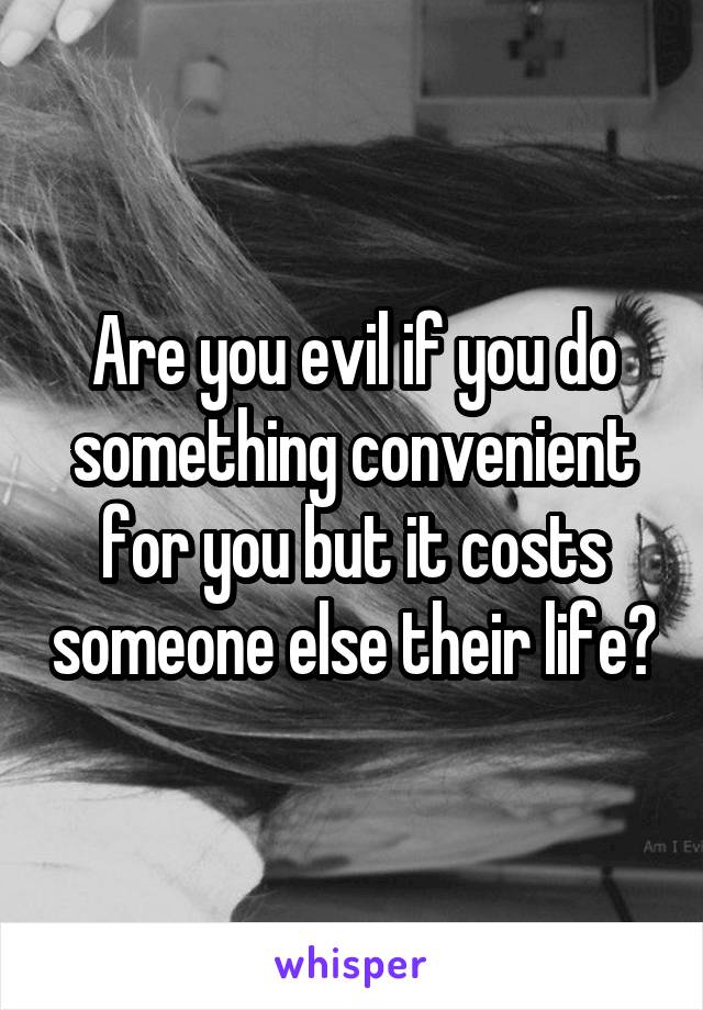 Are you evil if you do something convenient for you but it costs someone else their life?