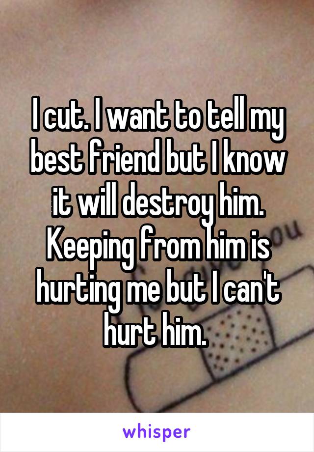 I cut. I want to tell my best friend but I know it will destroy him. Keeping from him is hurting me but I can't hurt him. 