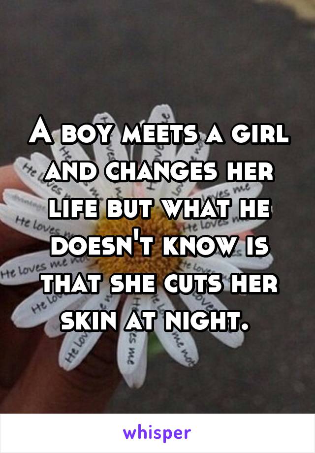 A boy meets a girl and changes her life but what he doesn't know is that she cuts her skin at night. 