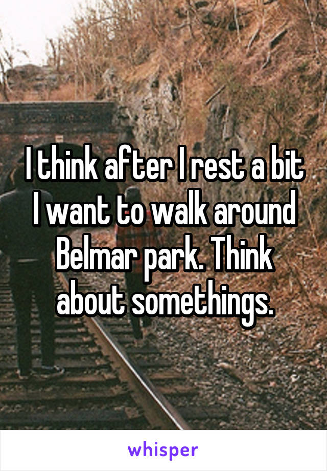 I think after I rest a bit I want to walk around Belmar park. Think about somethings.