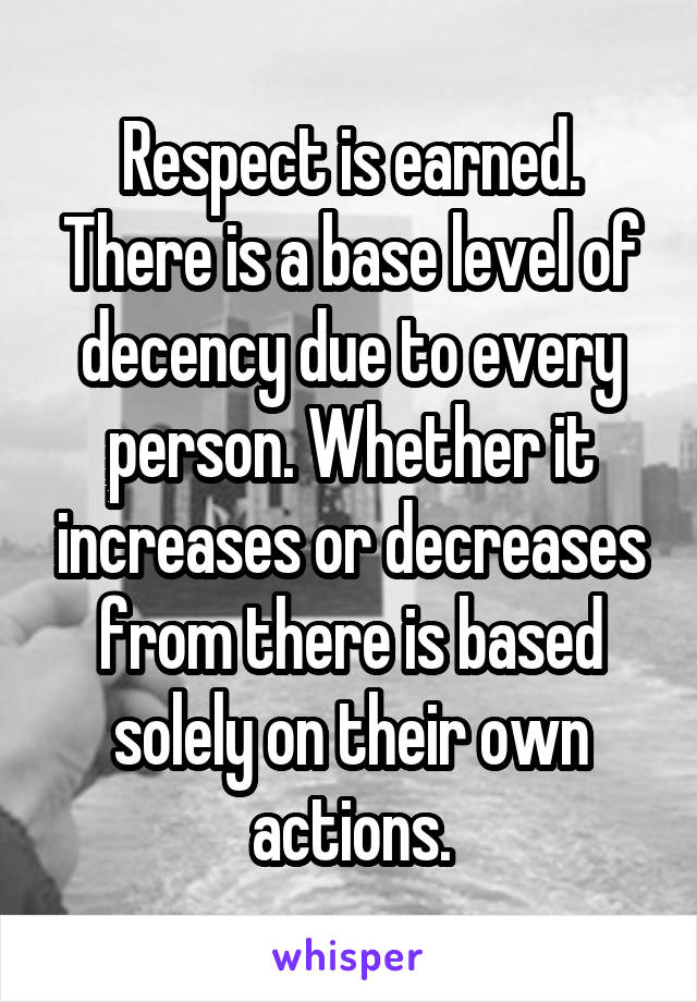 Respect is earned. There is a base level of decency due to every person. Whether it increases or decreases from there is based solely on their own actions.