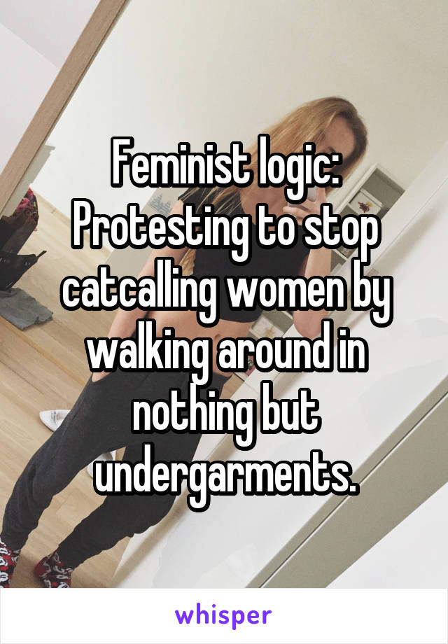 Feminist logic: Protesting to stop catcalling women by walking around in nothing but undergarments.