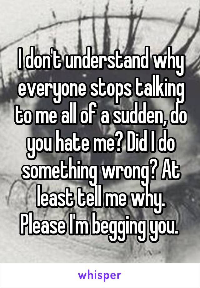 I don't understand why everyone stops talking to me all of a sudden, do you hate me? Did I do something wrong? At least tell me why. Please I'm begging you. 