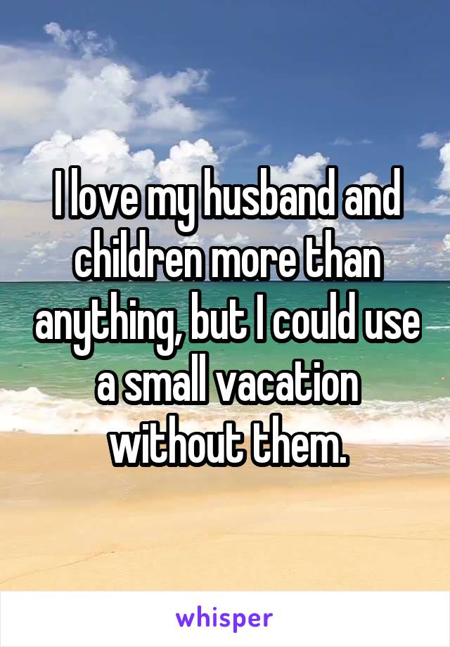 I love my husband and children more than anything, but I could use a small vacation without them.