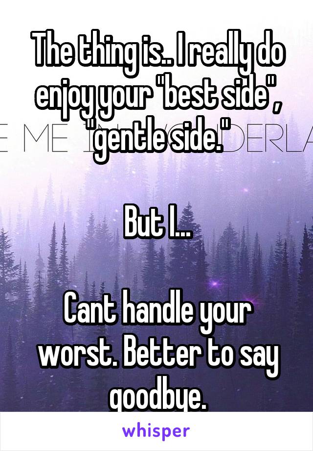 The thing is.. I really do enjoy your "best side", "gentle side."

But I...

Cant handle your worst. Better to say goodbye.