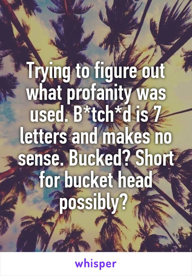 Trying to figure out what profanity was used. B*tch*d is 7 letters and makes no sense. Bucked? Short for bucket head possibly? 