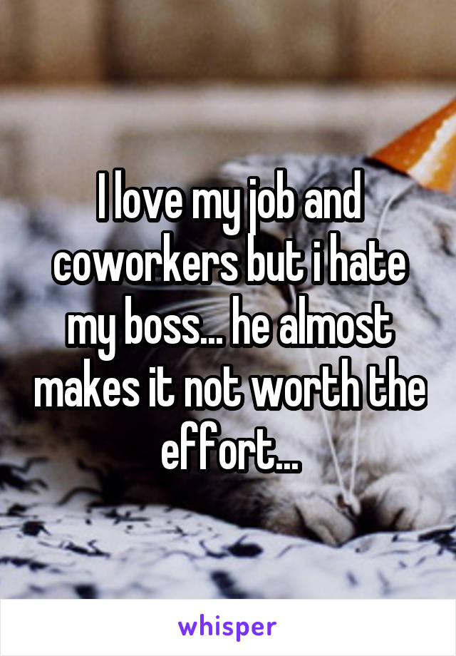 I love my job and coworkers but i hate my boss... he almost makes it not worth the effort...