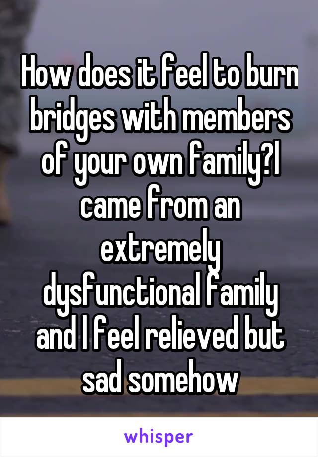 How does it feel to burn bridges with members of your own family?l came from an extremely dysfunctional family and l feel relieved but sad somehow