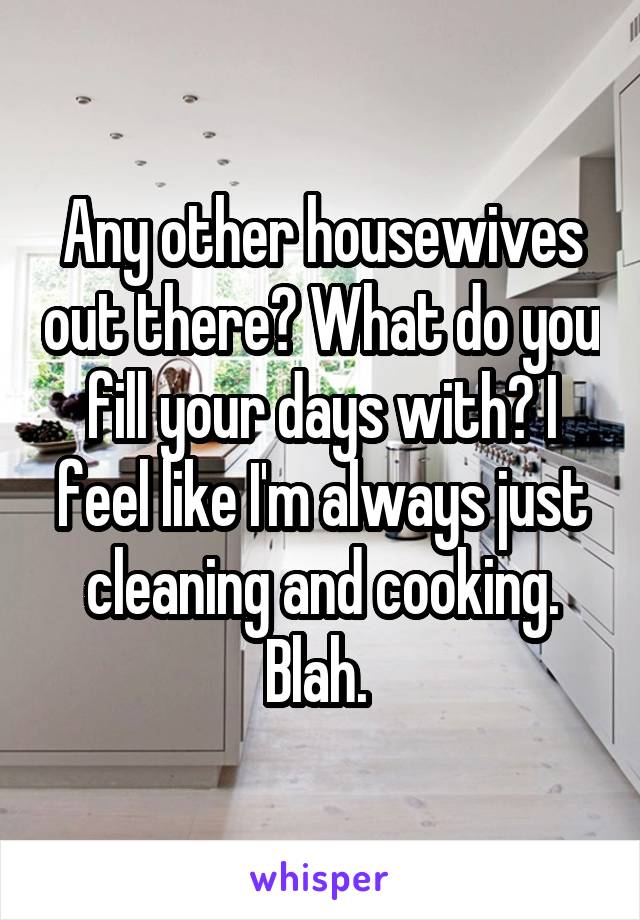 Any other housewives out there? What do you fill your days with? I feel like I'm always just cleaning and cooking. Blah. 