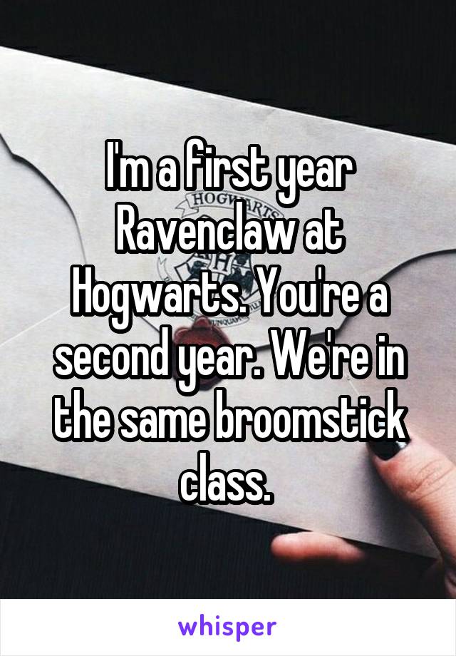 I'm a first year Ravenclaw at Hogwarts. You're a second year. We're in the same broomstick class. 