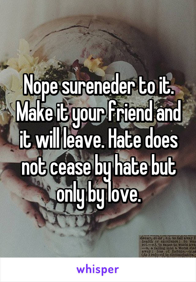 Nope sureneder to it. Make it your friend and it will leave. Hate does not cease by hate but only by love.