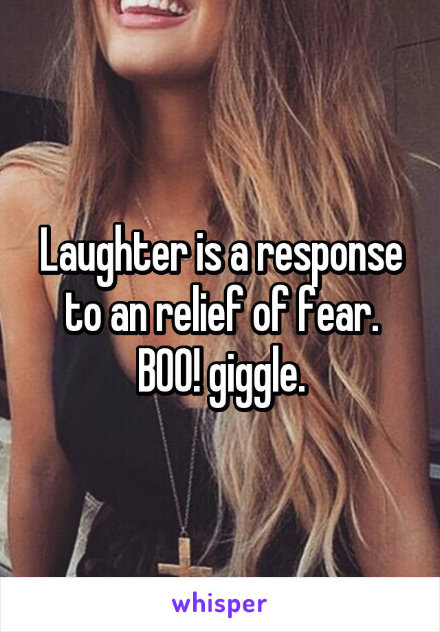 Laughter is a response to an relief of fear. BOO! giggle.