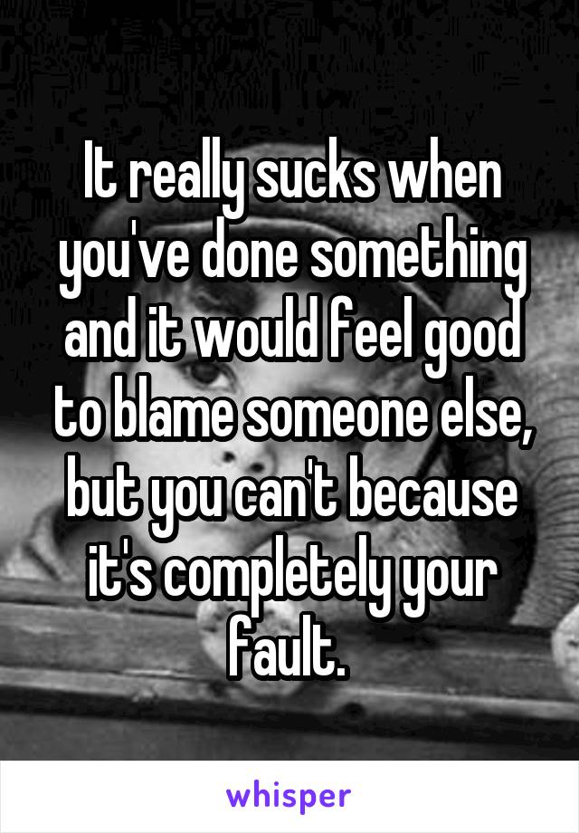 It really sucks when you've done something and it would feel good to blame someone else, but you can't because it's completely your fault. 