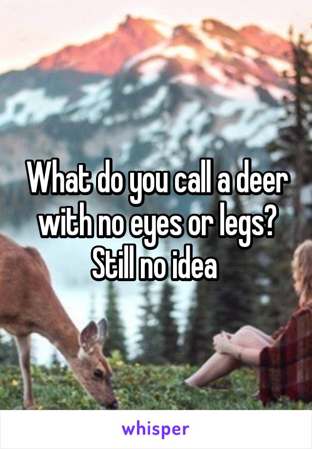 What do you call a deer with no eyes or legs?
Still no idea 