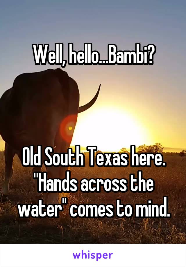 Well, hello...Bambi?



Old South Texas here.
"Hands across the water" comes to mind.